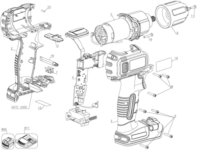 Default Diagram and Parts List for BDCDE120 Type 1 Black and Decker Electric Drill